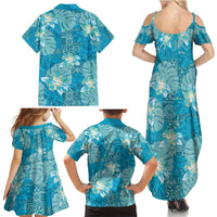 Hawaii Family Matching Summer Maxi Dress and Hawaiian Shirt Teal Polynesian Monstera Patterns - Polynesian Pride