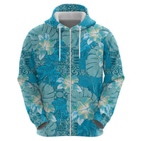 Hawaii Hoodie Teal Polynesian Monstera Patterns - Polynesian Pride