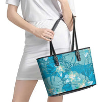 Hawaii Leather Tote Bag Teal Polynesian Monstera Patterns - Polynesian Pride
