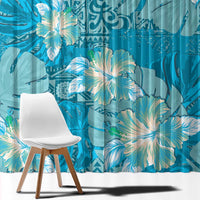 Hawaii Window Curtain Teal Polynesian Monstera Patterns - Polynesian Pride
