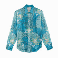 Hawaii Women Casual Shirt Teal Polynesian Monstera Patterns - Polynesian Pride