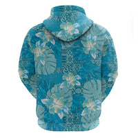 Hawaii Zip Hoodie Teal Polynesian Monstera Patterns - Polynesian Pride