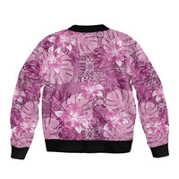 Hawaii Bomber Jacket Magenta Polynesian Monstera Patterns - Polynesian Pride