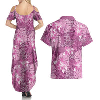 Hawaii Couples Matching Summer Maxi Dress and Hawaiian Shirt Magenta Polynesian Monstera Patterns - Polynesian Pride
