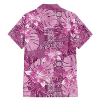 Hawaii Family Matching Long Sleeve Bodycon Dress and Hawaiian Shirt Magenta Polynesian Monstera Patterns - Polynesian Pride