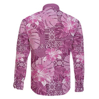 Hawaii Family Matching Long Sleeve Bodycon Dress and Hawaiian Shirt Magenta Polynesian Monstera Patterns - Polynesian Pride