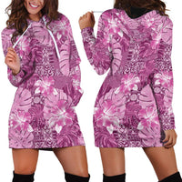 Hawaii Hoodie Dress Magenta Polynesian Monstera Patterns - Polynesian Pride