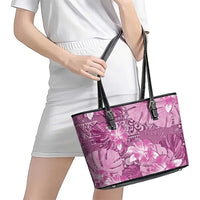 Hawaii Leather Tote Bag Magenta Polynesian Monstera Patterns - Polynesian Pride