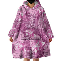 Hawaii Wearable Blanket Hoodie Magenta Polynesian Monstera Patterns - Polynesian Pride