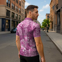 Hawaii Zipper Polo Shirt Magenta Polynesian Monstera Patterns DT05
