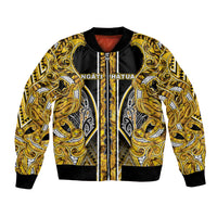 Aotearoa Ngati Whatua Bomber Jacket Maori Tribal Gold Paua Shell Pattern DT05 Unisex Yellow - Polynesian Pride