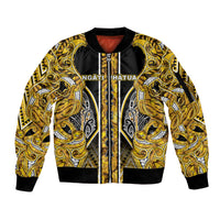 Aotearoa Ngati Whatua Sleeve Zip Bomber Jacket Maori Tribal Gold Paua Shell Pattern DT05 Unisex Yellow - Polynesian Pride