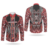 Aotearoa Ngapuhi Couples Matching Tank Maxi Dress and Long Sleeve Button Shirt Maori Red Tribal Paua Shell Pattern DT05 - Polynesian Pride