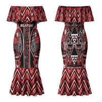 Aotearoa Ngapuhi Family Matching Mermaid Dress and Hawaiian Shirt Maori Red Tribal Paua Shell Pattern DT05 Mom's Dress Red - Polynesian Pride
