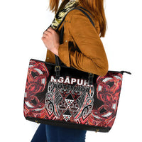 Aotearoa Ngapuhi Leather Tote Bag Maori Red Tribal Paua Shell Pattern DT05 Red - Polynesian Pride