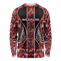 Aotearoa Ngapuhi Long Sleeve Shirt Maori Red Tribal Paua Shell Pattern DT05 Unisex Red - Polynesian Pride