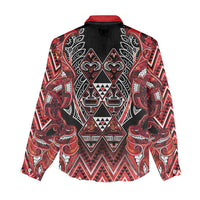 Aotearoa Ngapuhi Women Casual Shirt Maori Red Tribal Paua Shell Pattern DT05 - Polynesian Pride