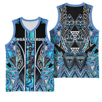 Aotearoa Ngati Porou Basketball Jersey Maori Light Blue Tribal Paua Shell Pattern DT05 - Polynesian Pride