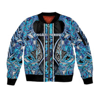 Aotearoa Ngati Porou Sleeve Zip Bomber Jacket Maori Light Blue Tribal Paua Shell Pattern DT05 Unisex Blue - Polynesian Pride