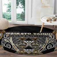 Aotearoa Waikato Tainui Round Carpet Maori Light Gold Tribal Paua Shell Pattern DT05 - Polynesian Pride