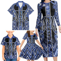Aotearoa Ngati Kahungunu Family Matching Long Sleeve Bodycon Dress and Hawaiian Shirt Maori Tribal Blue Paua Shell Pattern DT05 - Polynesian Pride