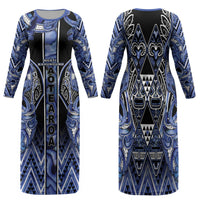 Aotearoa Ngati Kahungunu Family Matching Long Sleeve Bodycon Dress and Hawaiian Shirt Maori Tribal Blue Paua Shell Pattern DT05 Mom's Dress Blue - Polynesian Pride