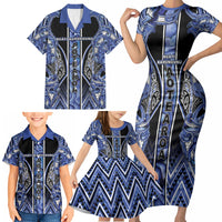 Aotearoa Ngati Kahungunu Family Matching Short Sleeve Bodycon Dress and Hawaiian Shirt Maori Tribal Blue Paua Shell Pattern DT05 - Polynesian Pride
