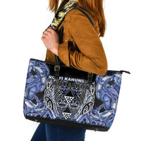 Aotearoa Ngati Kahungunu Leather Tote Bag Maori Tribal Blue Paua Shell Pattern DT05 Blue - Polynesian Pride
