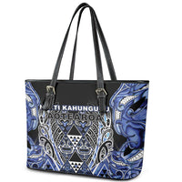 Aotearoa Ngati Kahungunu Leather Tote Bag Maori Tribal Blue Paua Shell Pattern DT05 - Polynesian Pride