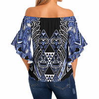 Aotearoa Ngati Kahungunu Off Shoulder Wrap Waist Top Maori Tribal Blue Paua Shell Pattern DT05 - Polynesian Pride