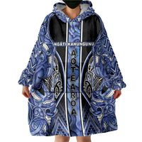 Aotearoa Ngati Kahungunu Wearable Blanket Hoodie Maori Tribal Blue Paua Shell Pattern DT05 - Polynesian Pride
