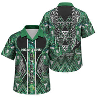 Aotearoa Ngai Tahu Family Matching Off Shoulder Short Dress and Hawaiian Shirt Maori Tribal Dark Green Paua Shell Pattern DT05 Son's Shirt Green - Polynesian Pride