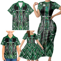 Aotearoa Ngai Tahu Family Matching Short Sleeve Bodycon Dress and Hawaiian Shirt Maori Tribal Dark Green Paua Shell Pattern DT05 - Polynesian Pride