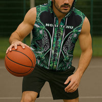 Aotearoa Ngai Tahu Sleeveless Zip Hoodie Maori Tribal Dark Green Paua Shell Pattern DT05 - Polynesian Pride