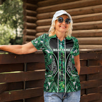 Aotearoa Ngai Tahu Women Polo Shirt Maori Tribal Dark Green Paua Shell Pattern DT05 - Polynesian Pride