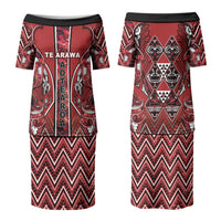 Aotearoa Te Arawa Family Matching Puletasi and Hawaiian Shirt Maori Tribal Dark Red Paua Shell Pattern DT05 Mom's Dress Red - Polynesian Pride