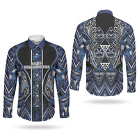 Aotearoa Tuwharetoa Couples Matching Tank Maxi Dress and Long Sleeve Button Shirt Maori Tribal Navy Paua Shell Pattern DT05 - Polynesian Pride