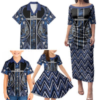 Aotearoa Tuwharetoa Family Matching Puletasi and Hawaiian Shirt Maori Tribal Navy Paua Shell Pattern DT05 - Polynesian Pride