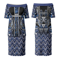 Aotearoa Tuwharetoa Family Matching Puletasi and Hawaiian Shirt Maori Tribal Navy Paua Shell Pattern DT05 Mom's Dress Navy - Polynesian Pride