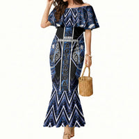 Aotearoa Tuwharetoa Mermaid Dress Maori Tribal Navy Paua Shell Pattern DT05 Women Navy - Polynesian Pride