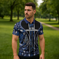 Aotearoa Tuwharetoa Zipper Polo Shirt Maori Tribal Navy Paua Shell Pattern DT05 - Polynesian Pride