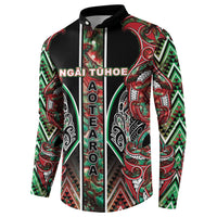 Aotearoa Ngai Tuhoe Button Sweatshirt Maori Tribal Red And Green Paua Shell Pattern DT05 - Polynesian Pride