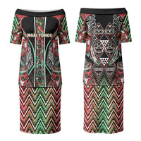Aotearoa Ngai Tuhoe Couples Matching Puletasi and Hawaiian Shirt Maori Tribal Red And Green Paua Shell Pattern DT05 - Polynesian Pride