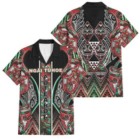 Aotearoa Ngai Tuhoe Family Matching Long Sleeve Bodycon Dress and Hawaiian Shirt Maori Tribal Red And Green Paua Shell Pattern DT05 Dad's Shirt - Short Sleeve Red - Polynesian Pride