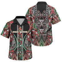 Aotearoa Ngai Tuhoe Family Matching Long Sleeve Bodycon Dress and Hawaiian Shirt Maori Tribal Red And Green Paua Shell Pattern DT05 Son's Shirt Red - Polynesian Pride