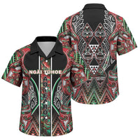 Aotearoa Ngai Tuhoe Family Matching Off Shoulder Maxi Dress and Hawaiian Shirt Maori Tribal Red And Green Paua Shell Pattern DT05 Son's Shirt Red - Polynesian Pride
