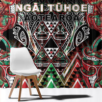 Aotearoa Ngai Tuhoe Window Curtain Maori Tribal Red And Green Paua Shell Pattern DT05 - Polynesian Pride