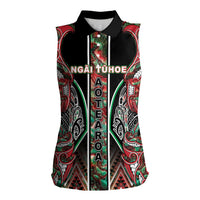 Aotearoa Ngai Tuhoe Women Sleeveless Polo Shirt Maori Tribal Red And Green Paua Shell Pattern DT05 Female Red - Polynesian Pride