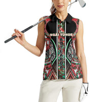 Aotearoa Ngai Tuhoe Women Sleeveless Polo Shirt Maori Tribal Red And Green Paua Shell Pattern DT05 - Polynesian Pride
