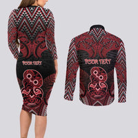 Personalised New Zealand Waitangi Day Couples Matching Long Sleeve Bodycon Dress and Long Sleeve Button Shirt Te Tiriti O Waitangi 1840 - Polynesian Pride